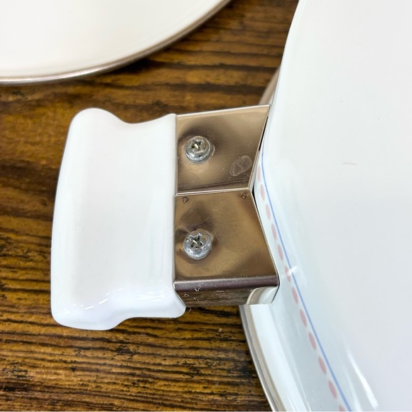 Enamel Sarma Studios Victorian Flowers vintage pan with double handles & lid - Picture 12 of 16